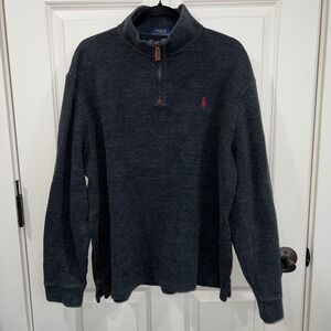 Polo Ralph Lauren Estate-Rib Mockneck 1/4 Zip Pullover Dark Heather Gray Size XL